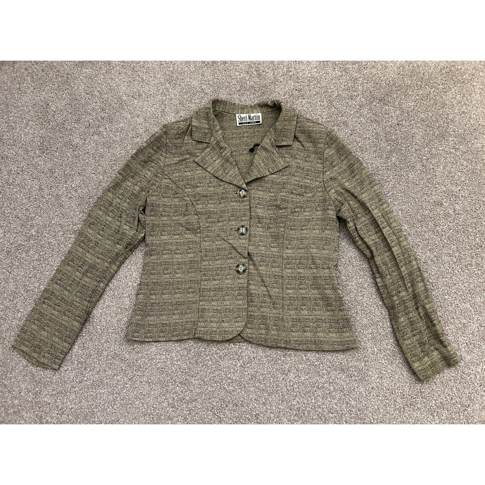 90s Sheri Martin Blazer Womens 10 Olive Tan Textured 3-Button Jacket Excellent